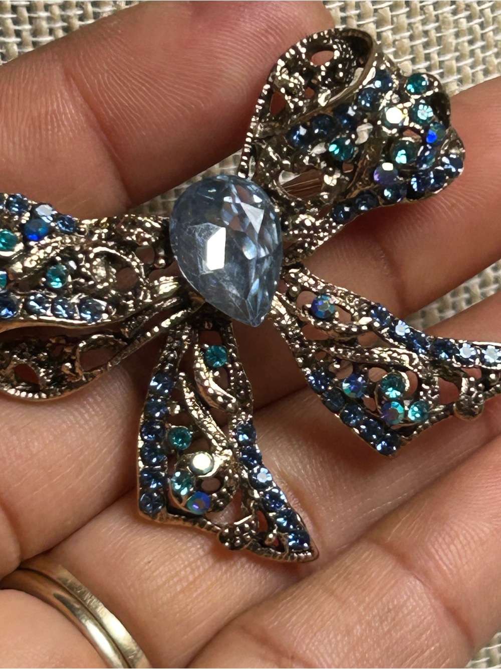 Blue Crystal Bow Brooch - Women's Jewelry